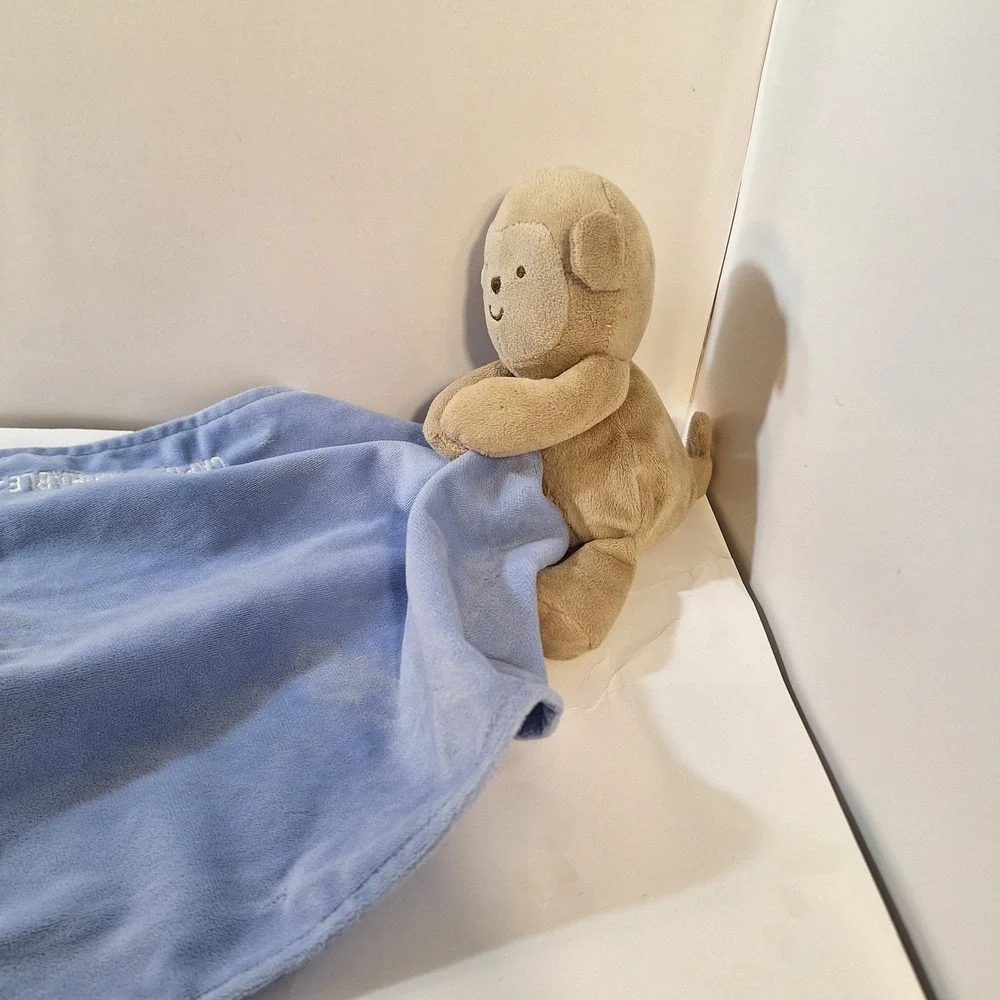 Carter's Blue Brown‎ Monkey Satin Blanket Plush 12
